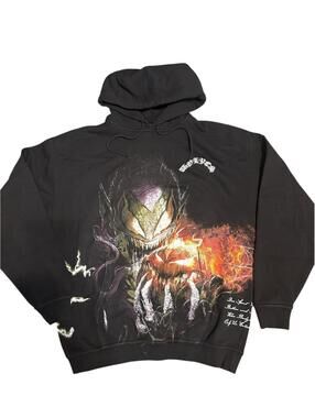 Black Graphic Hoodie with Fiery Monster Design